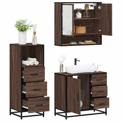 3 Piece Bathroom Furniture Set Brown Oak Engineered Wood