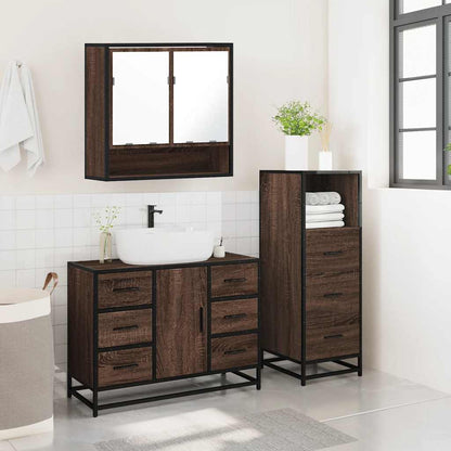 3 Piece Bathroom Furniture Set Brown Oak Engineered Wood