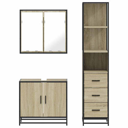 3 Piece Bathroom Furniture Set Sonoma Oak Engineered Wood
