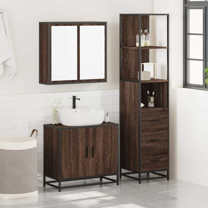 3 Piece Bathroom Furniture Set Brown Oak Engineered Wood