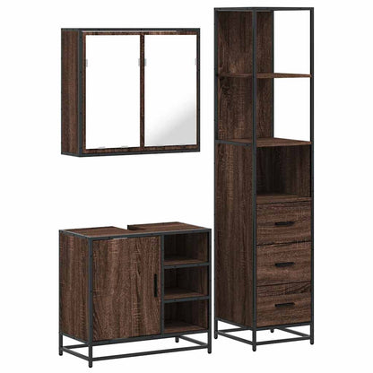 3 Piece Bathroom Furniture Set Brown Oak Engineered Wood