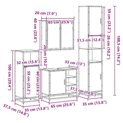 4 Piece Bathroom Furniture Set Smoked Oak Engineered Wood