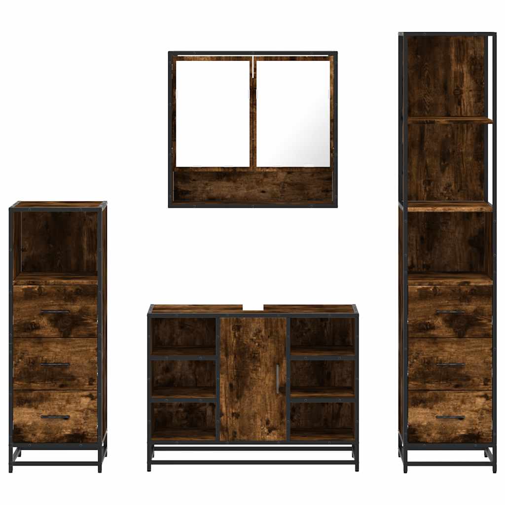 4 Piece Bathroom Furniture Set Smoked Oak Engineered Wood