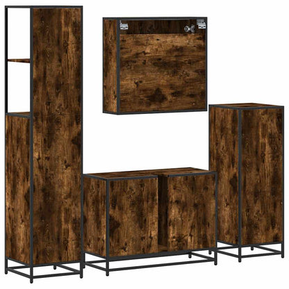 4 Piece Bathroom Furniture Set Smoked Oak Engineered Wood