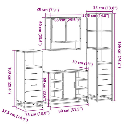 4 Piece Bathroom Furniture Set Smoked Oak Engineered Wood