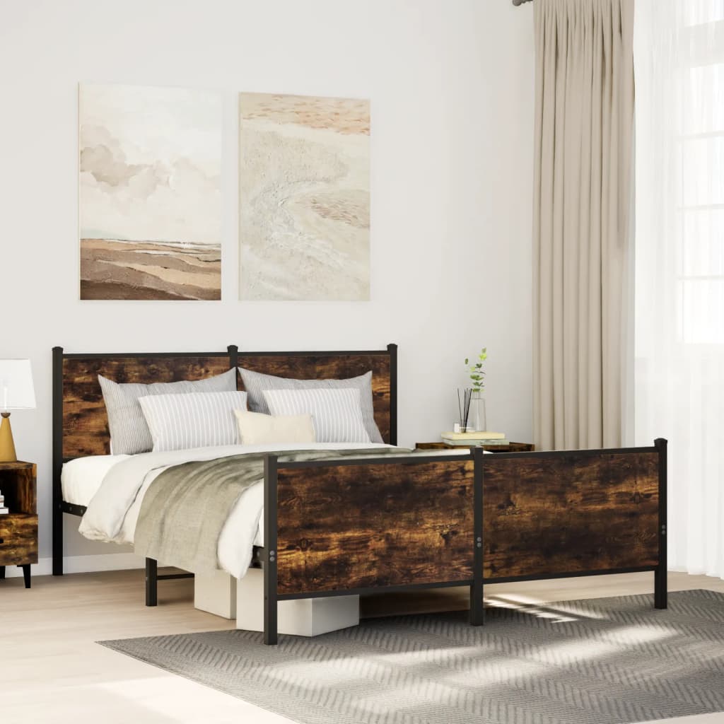 Metal Bed Frame without Mattress Smoked Oak 140x190 cm