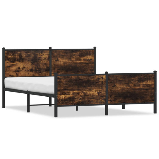 Metal Bed Frame without Mattress Smoked Oak 150x200 cm King Size