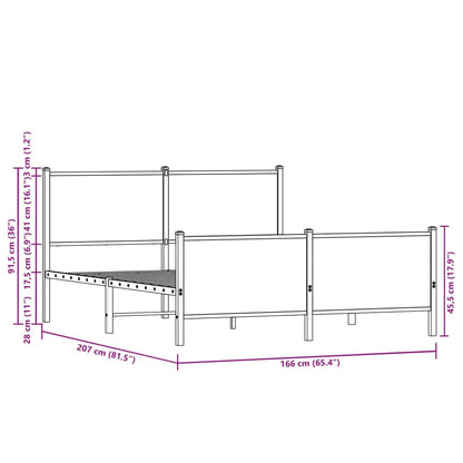Metal Bed Frame without Mattress Smoked Oak 160x200 cm