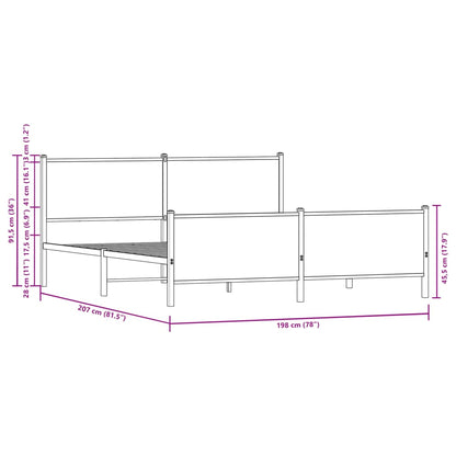 Metal Bed Frame without Mattress Smoked Oak 193x203 cm