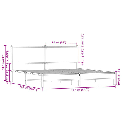 Metal Bed Frame without Mattress Smoked Oak 183x213 cm