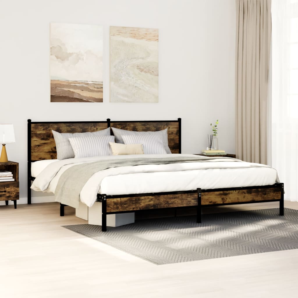 Metal Bed Frame without Mattress Smoked Oak 183x213 cm