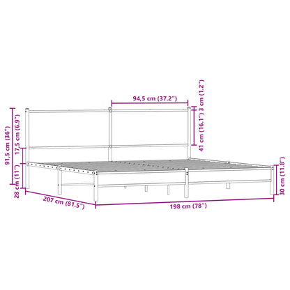 Metal Bed Frame without Mattress Smoked Oak 193x203 cm
