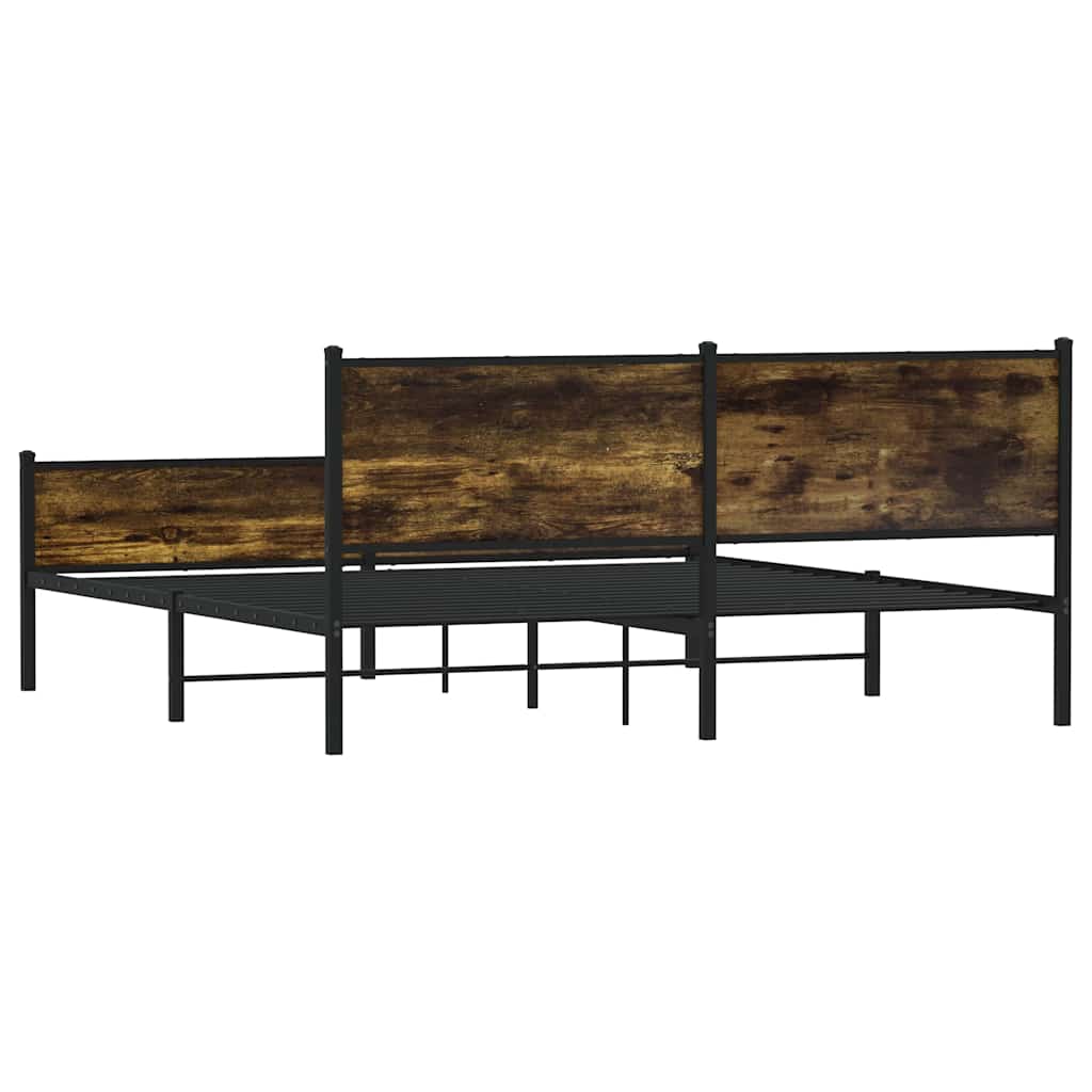 Metal Bed Frame without Mattress Smoked Oak 180x200 cm Super King