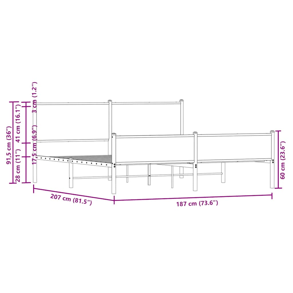 Metal Bed Frame without Mattress Smoked Oak 180x200 cm Super King