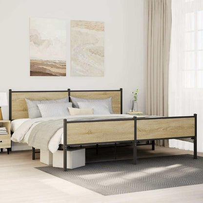 Metal Bed Frame without Mattress Sonoma Oak 193x203 cm