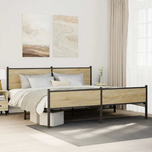 Metal Bed Frame without Mattress Sonoma Oak 200x200 cm
