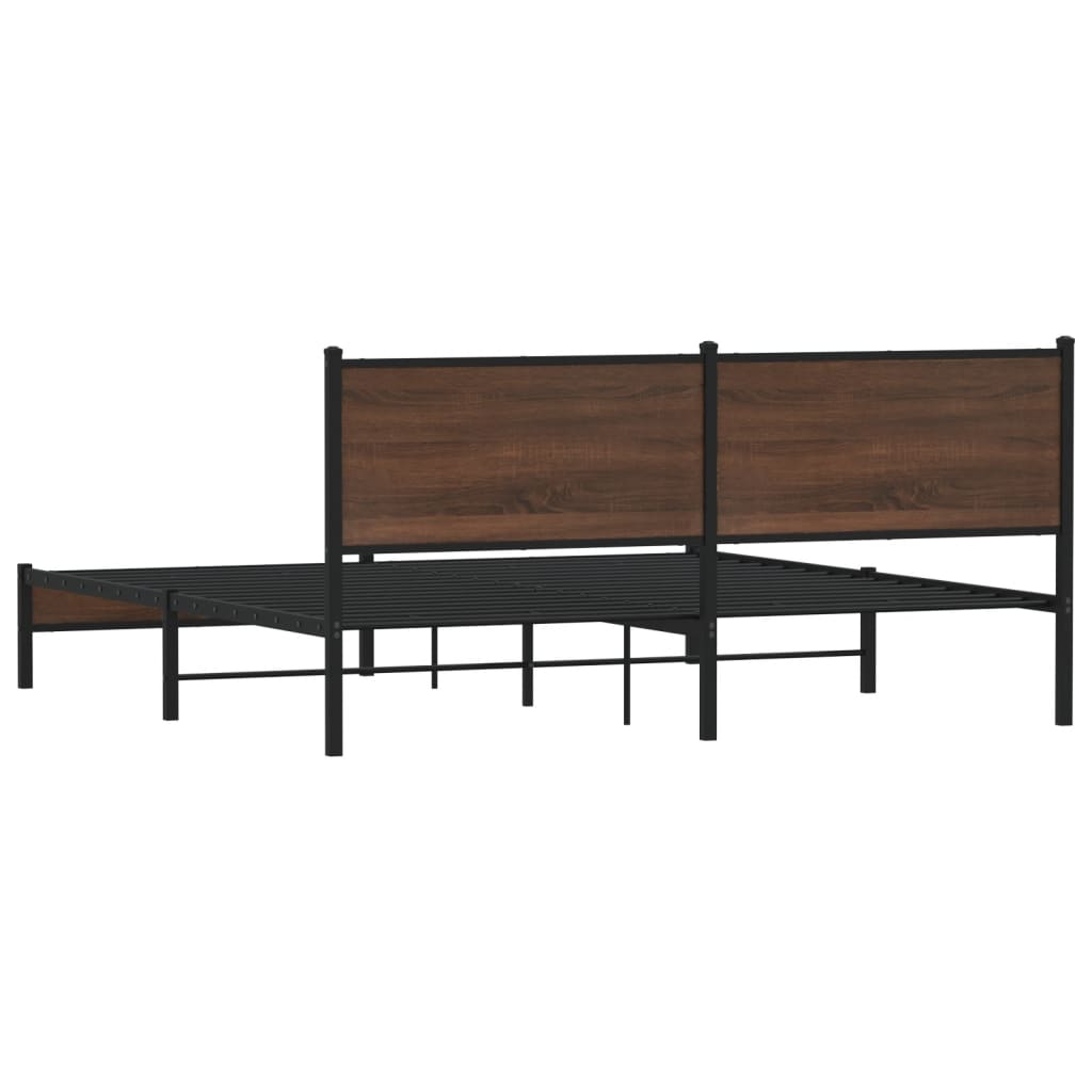 Metal Bed Frame without Mattress Brown Oak 180x200 cm Super King
