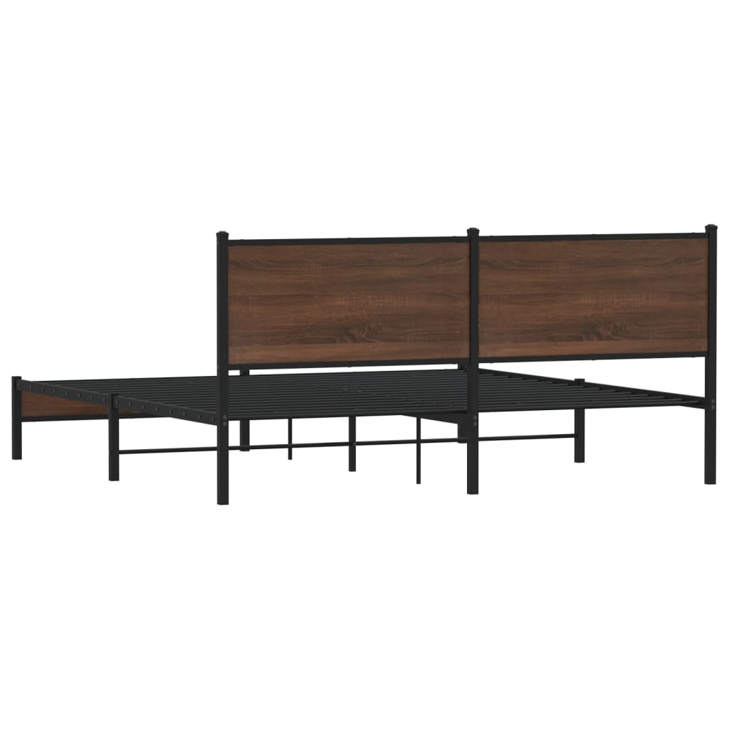 Metal Bed Frame without Mattress Brown Oak 183x213 cm