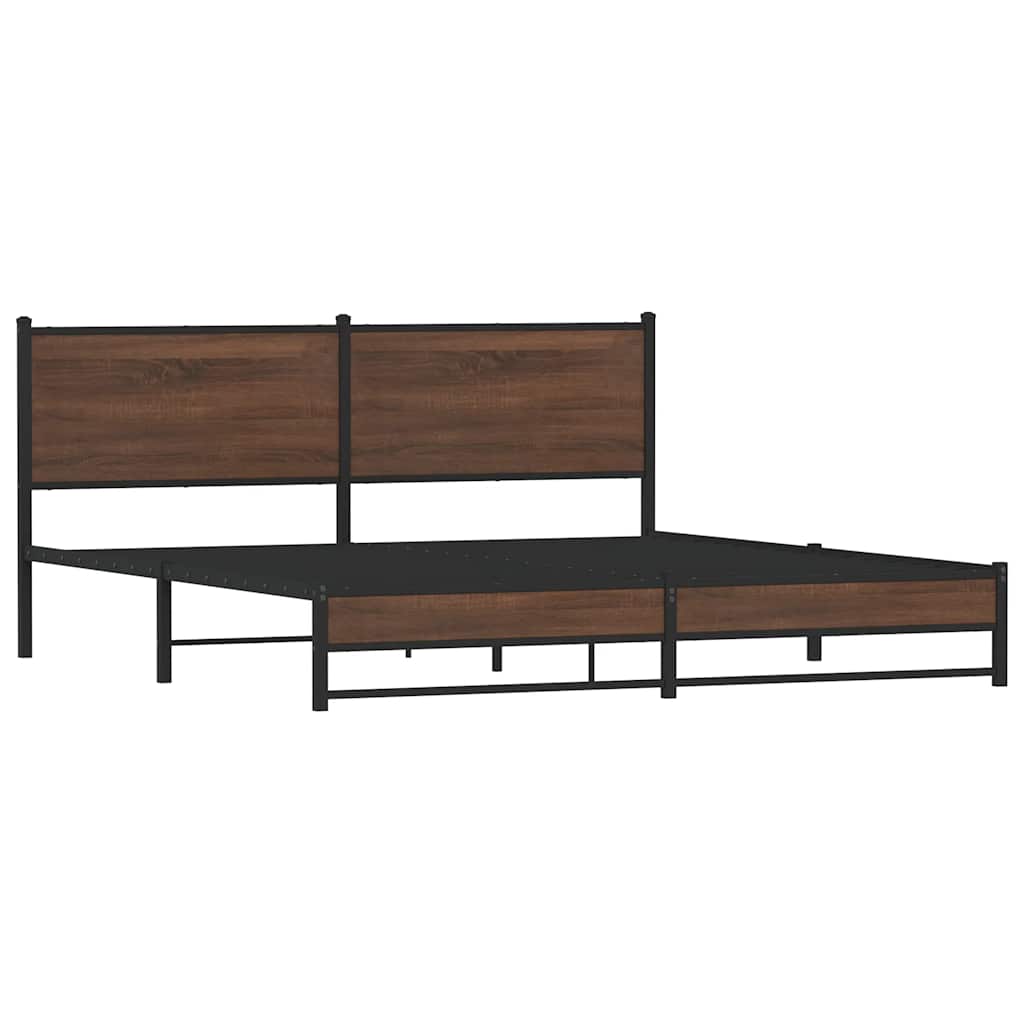 Metal Bed Frame without Mattress Brown Oak 180x200 cm Super King