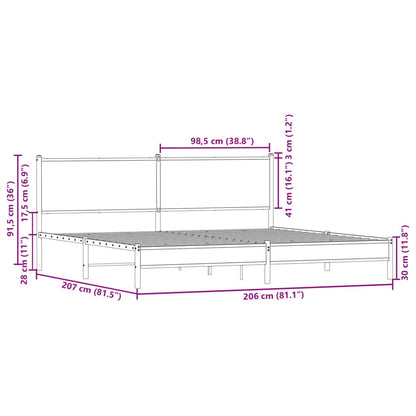 Metal Bed Frame without Mattress Brown Oak 200x200 cm