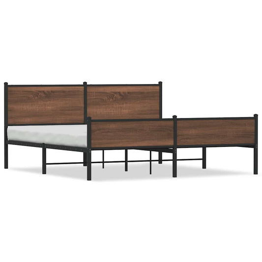 Metal Bed Frame without Mattress Brown Oak 160x200 cm
