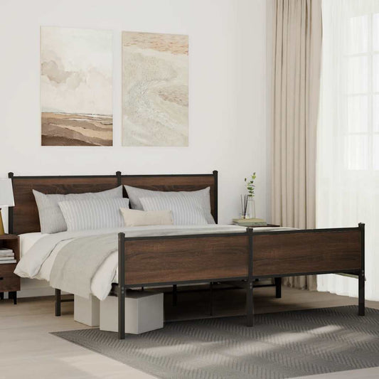 Metal Bed Frame without Mattress Brown Oak 160x200 cm