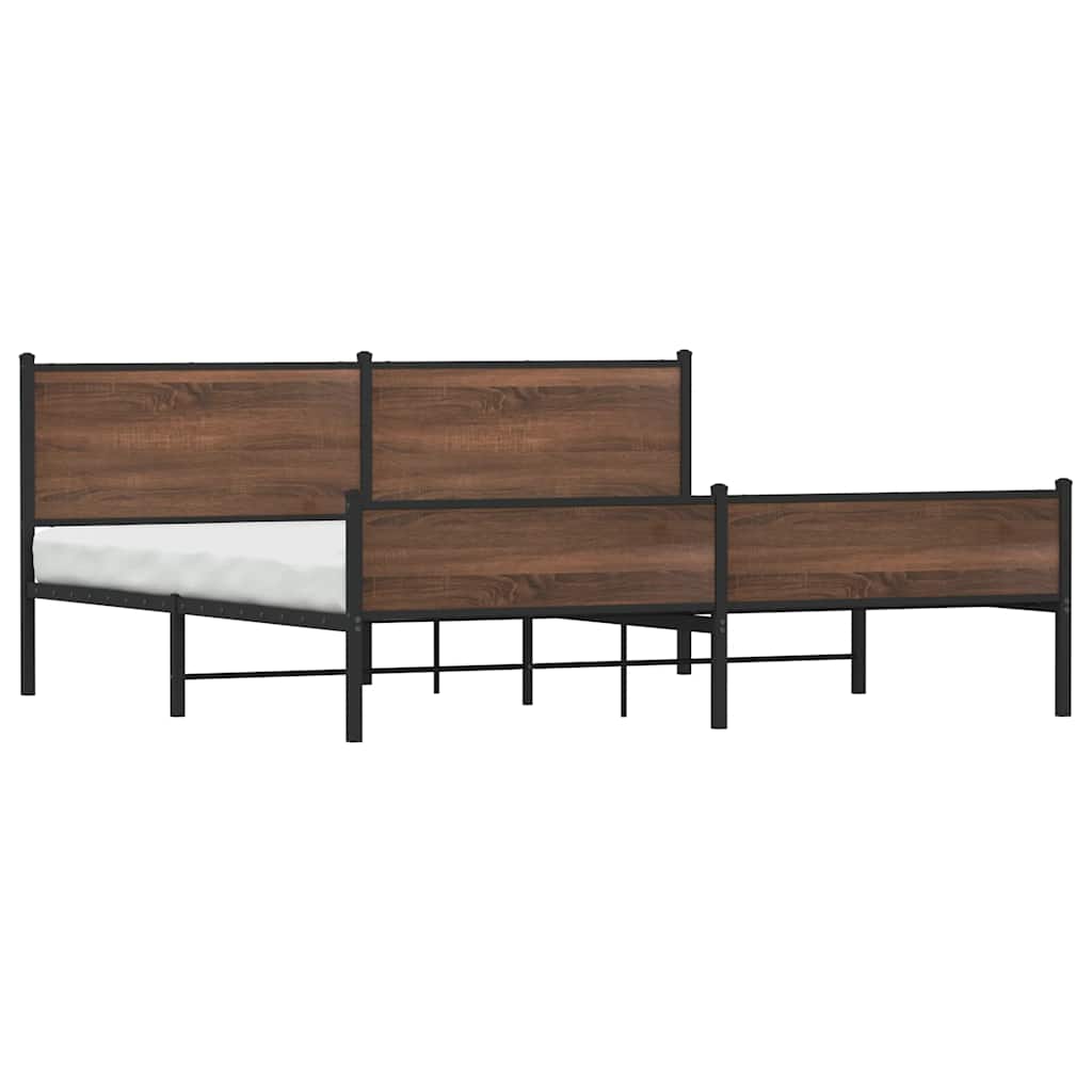 Metal Bed Frame without Mattress Brown Oak 193x203 cm