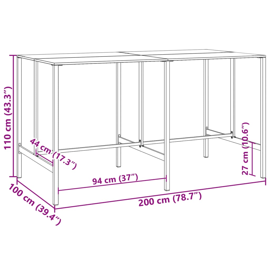 Bar Table Black 200x100x110 cm Powder-coated Steel