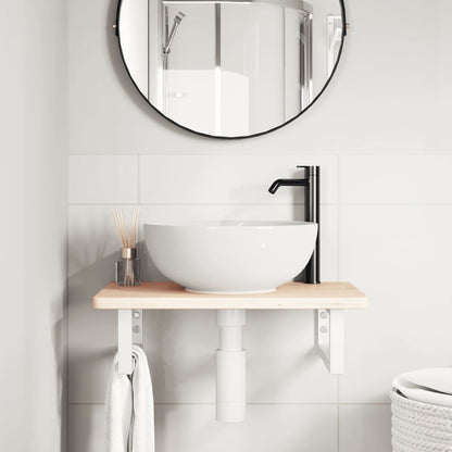Basin Shelf Wall Mounted Steel and Solid Wood Oak