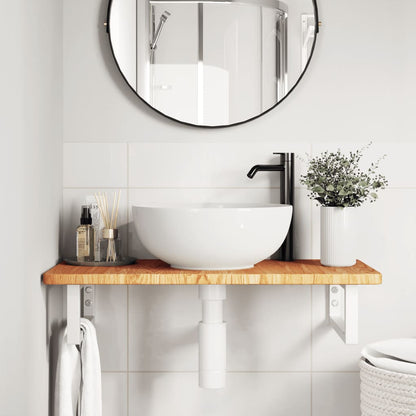 Basin Shelf Wall Mounted Steel and Solid Wood Oak
