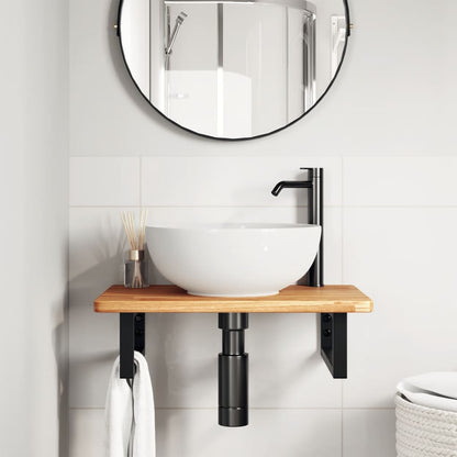 Basin Shelf Wall Mounted Steel and Solid Wood Oak