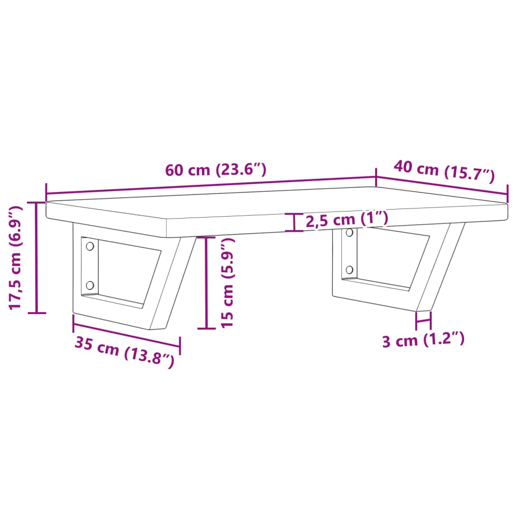 Basin Shelf Wall Mounted Steel and Solid Wood Oak