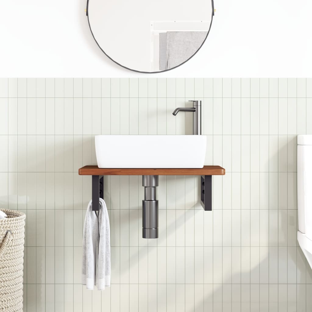 Basin Shelf Wall Mounted Steel and Solid Wood Oak