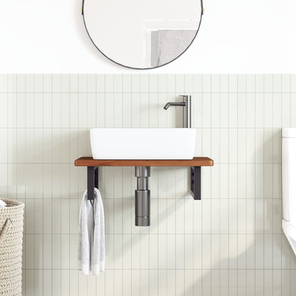 Basin Shelf Wall Mounted Steel and Solid Wood Oak