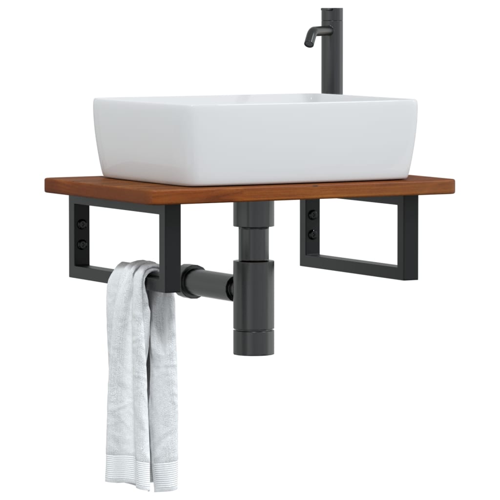 Basin Shelf Wall Mounted Steel and Solid Wood Oak