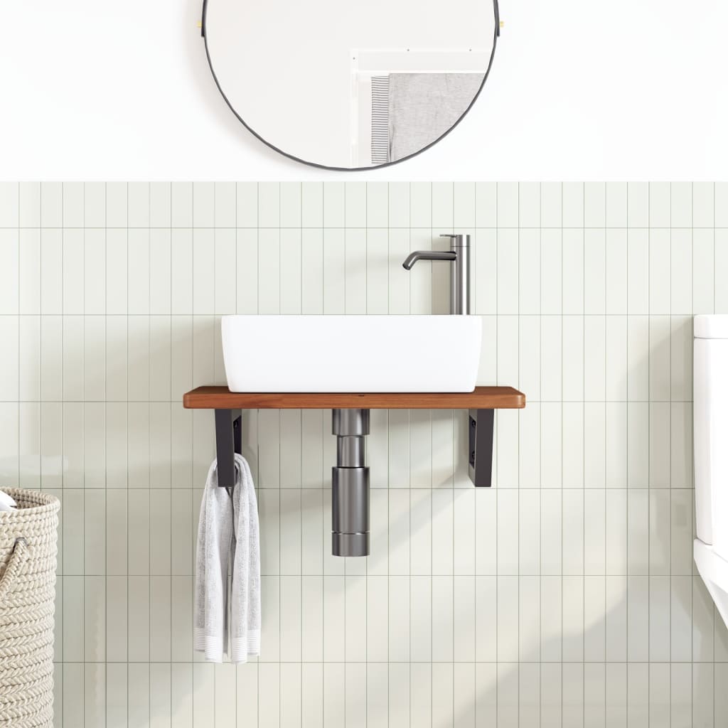 Basin Shelf Wall Mounted Steel and Solid Wood Oak