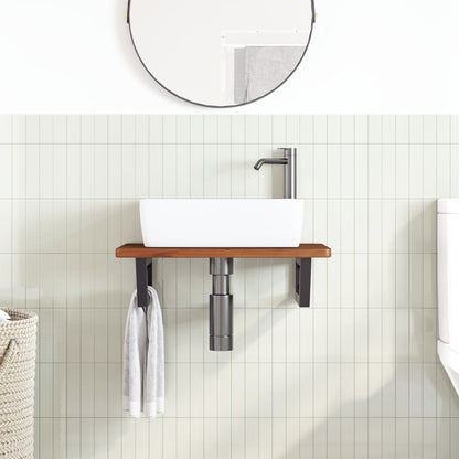 Basin Shelf Wall Mounted Steel and Solid Wood Oak