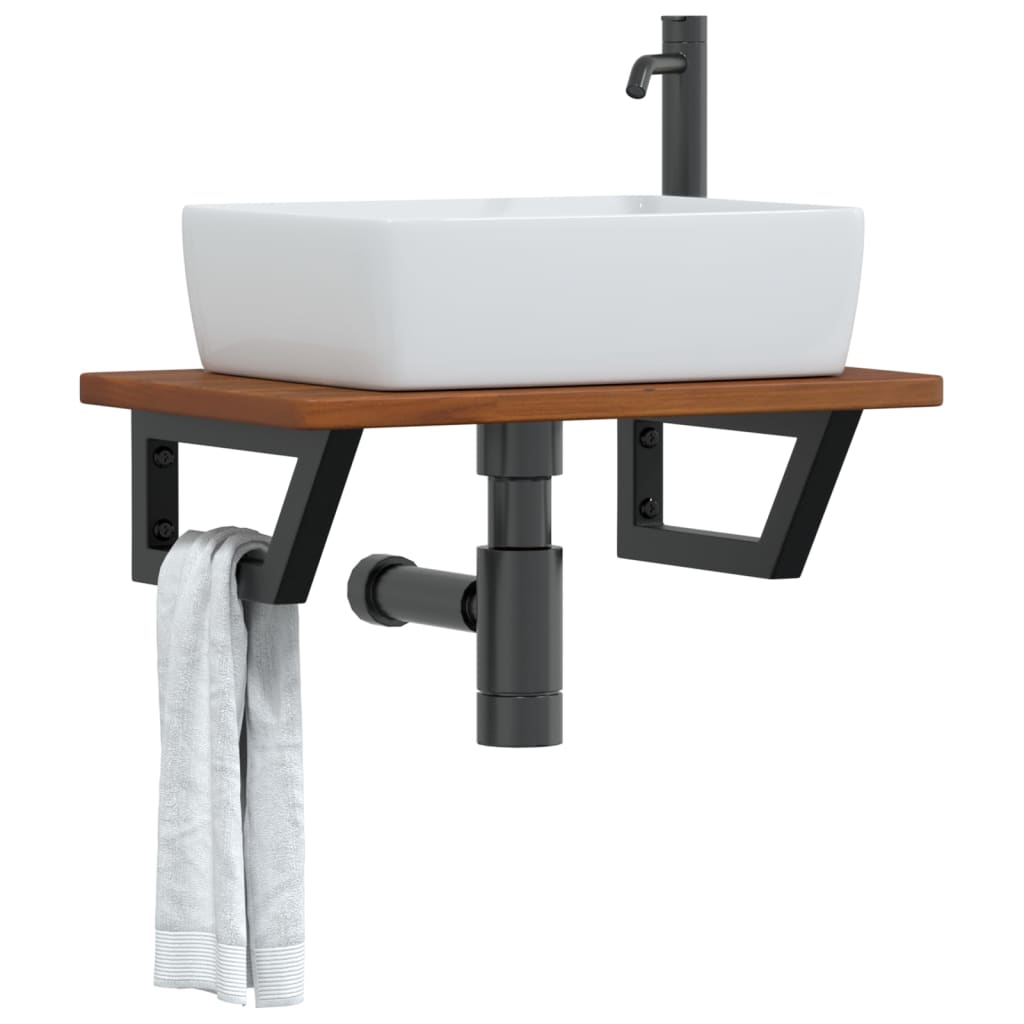 Basin Shelf Wall Mounted Steel and Solid Wood Oak