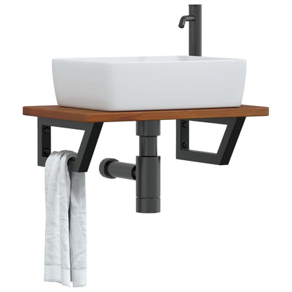 Basin Shelf Wall Mounted Steel and Solid Wood Oak