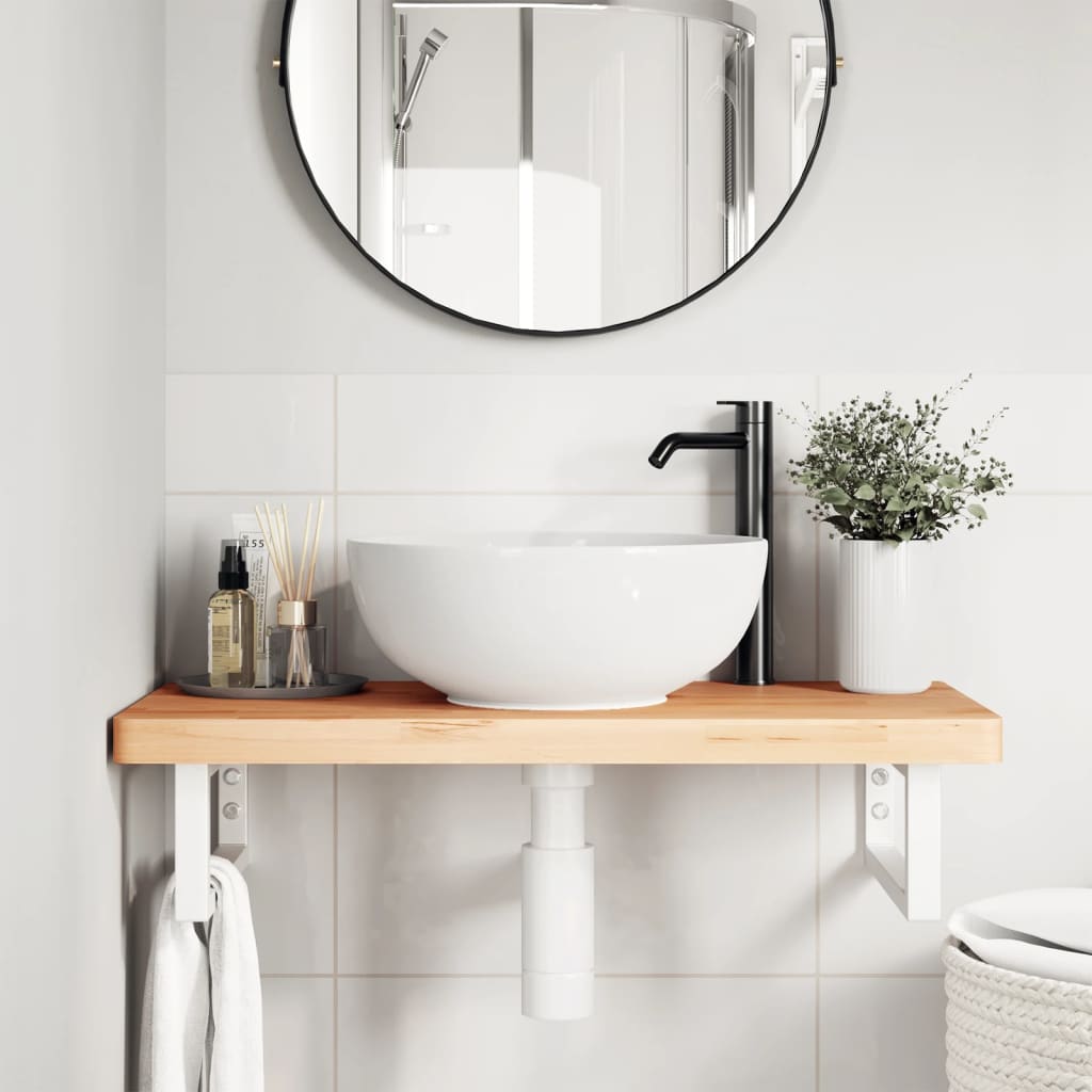 Basin Shelf Wall Mounted Steel and Solid Wood Beech