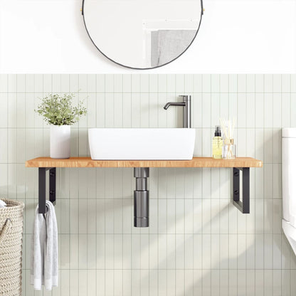 Basin Shelf Wall Mounted Steel and Solid Wood Oak