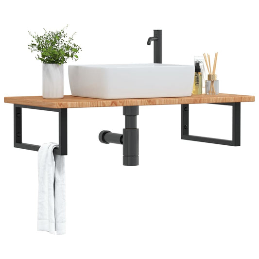 Basin Shelf | Light brown, Black | Solid oak wood | Large