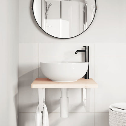 Basin Shelf Wall Mounted Steel and Solid Wood Beech