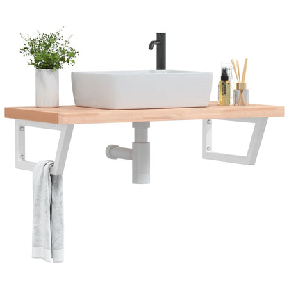 Basin Shelf Wall Mounted Steel and Solid Wood Beech