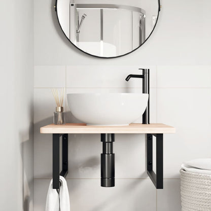Basin Shelf Wall Mounted Steel and Solid Wood Oak