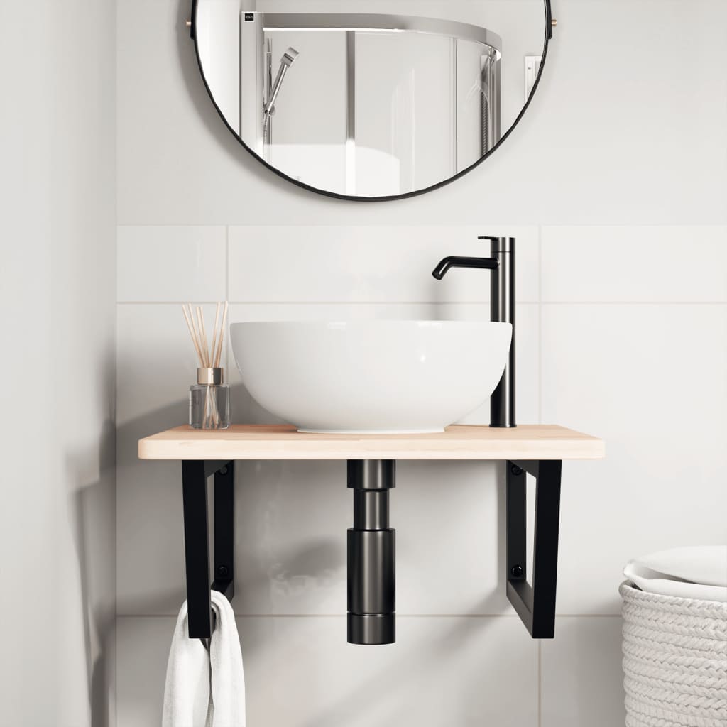 Basin Shelf Wall Mounted Steel and Solid Wood Oak