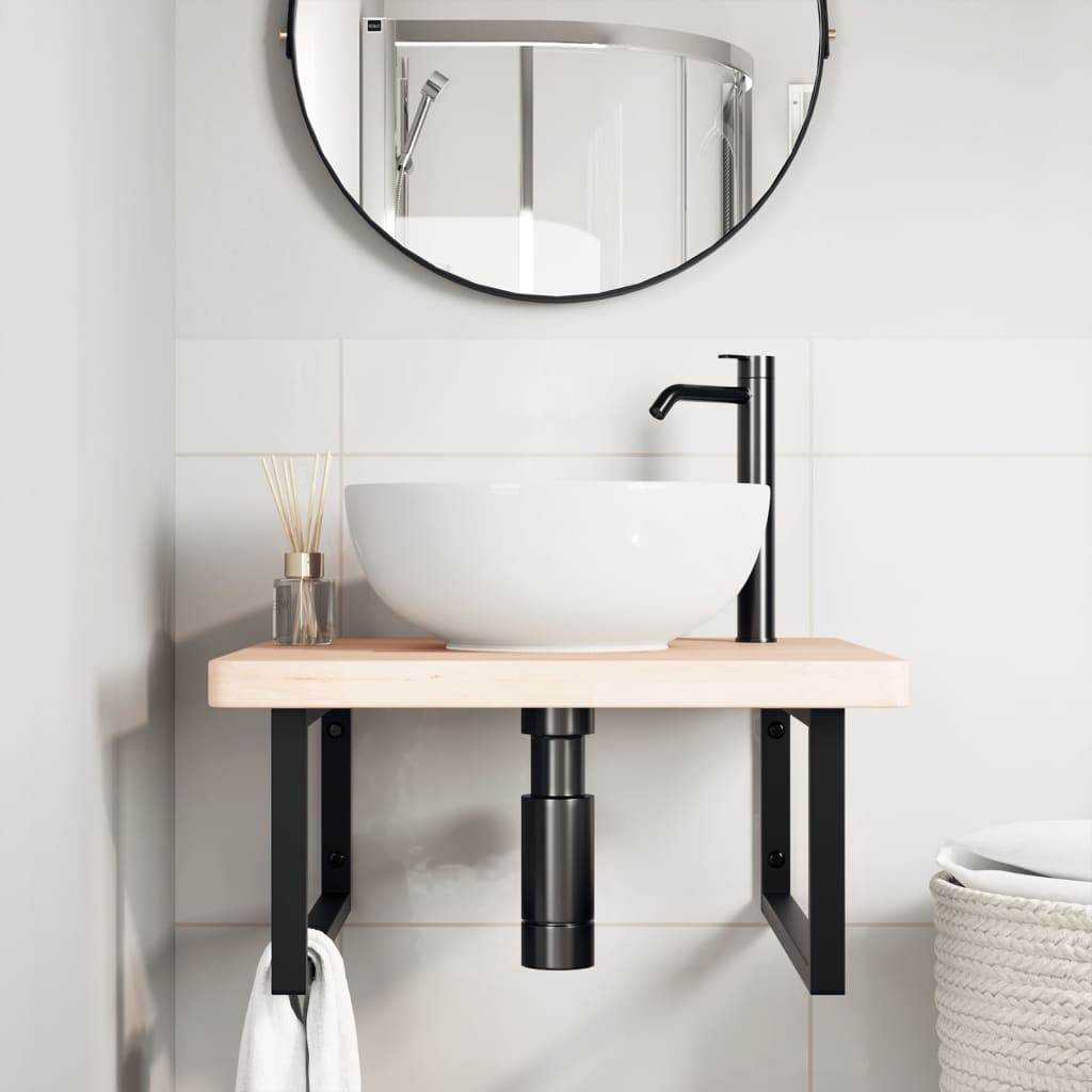 Basin Shelf Wall Mounted Steel and Solid Wood Oak