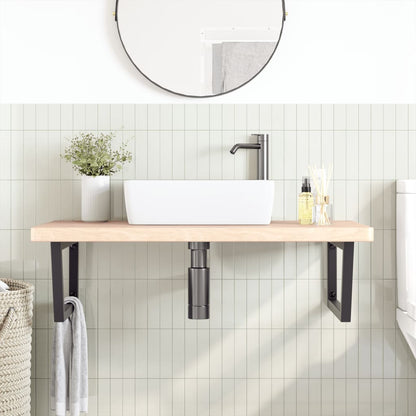 Basin Shelf Wall Mounted Steel and Solid Wood Oak