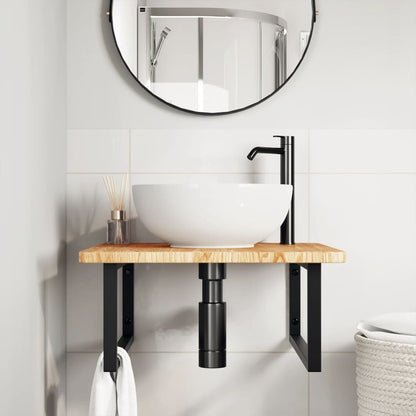 Basin Shelf Wall Mounted Steel and Solid Wood Oak