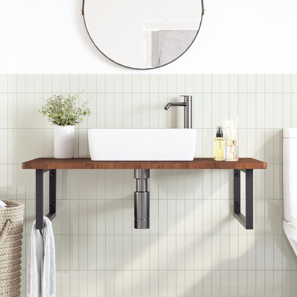 Basin Shelf Wall Mounted Steel and Solid Wood Oak